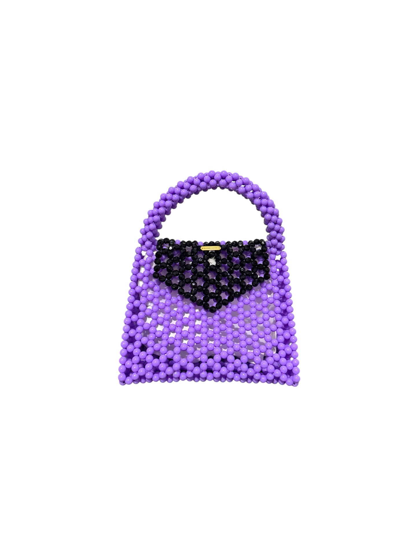 Royal Glam Beaded Handbag – Purple & Black with Gold Chain Accent
